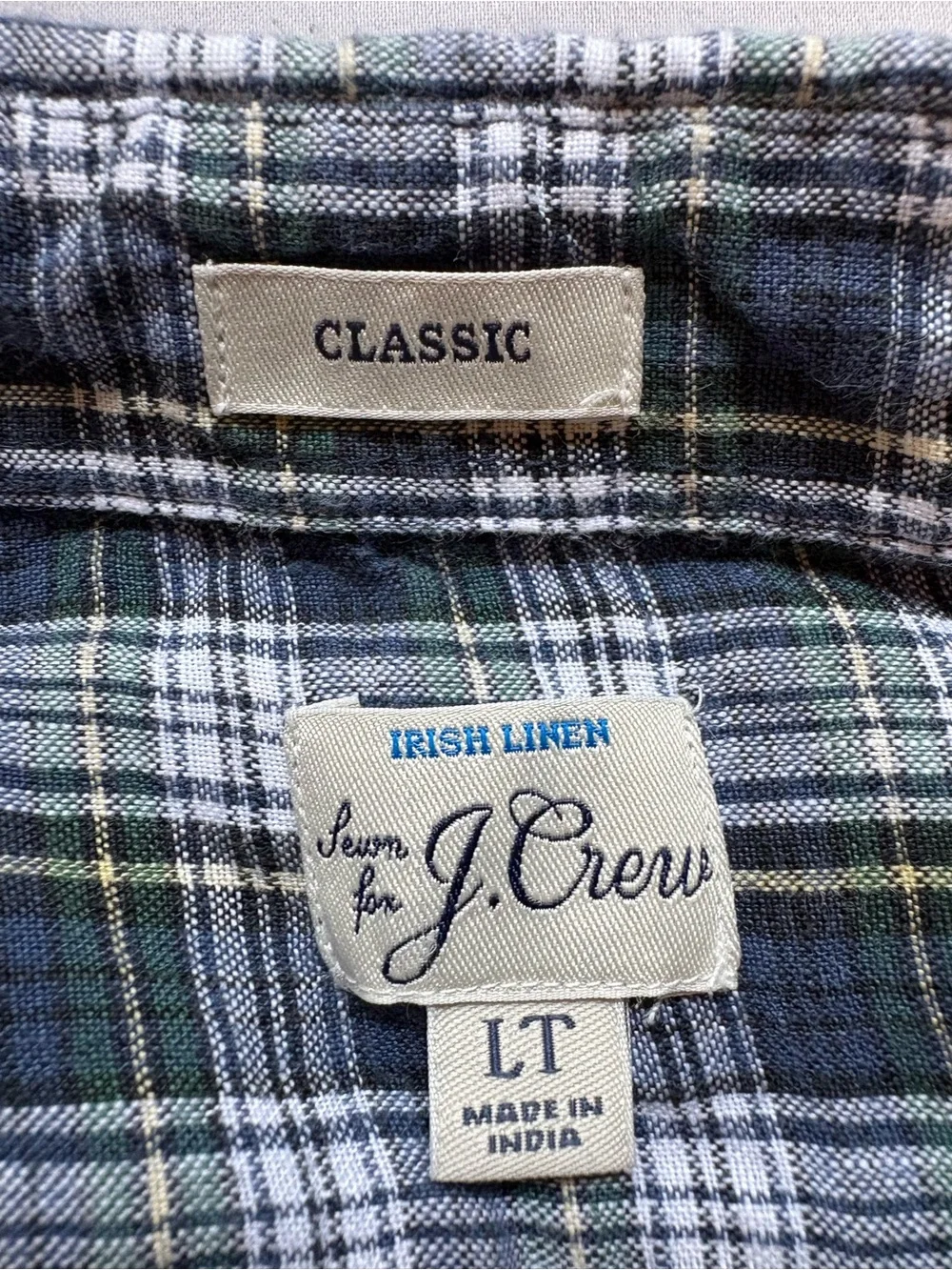 J.Crew Irish Linen Classic Fit Plaid Button Front Shirt LT
